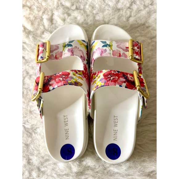 NWOB Nine West Timma Double Strap Slip On Platform Sandals Women Size 8.5 - Picture 2 of 9